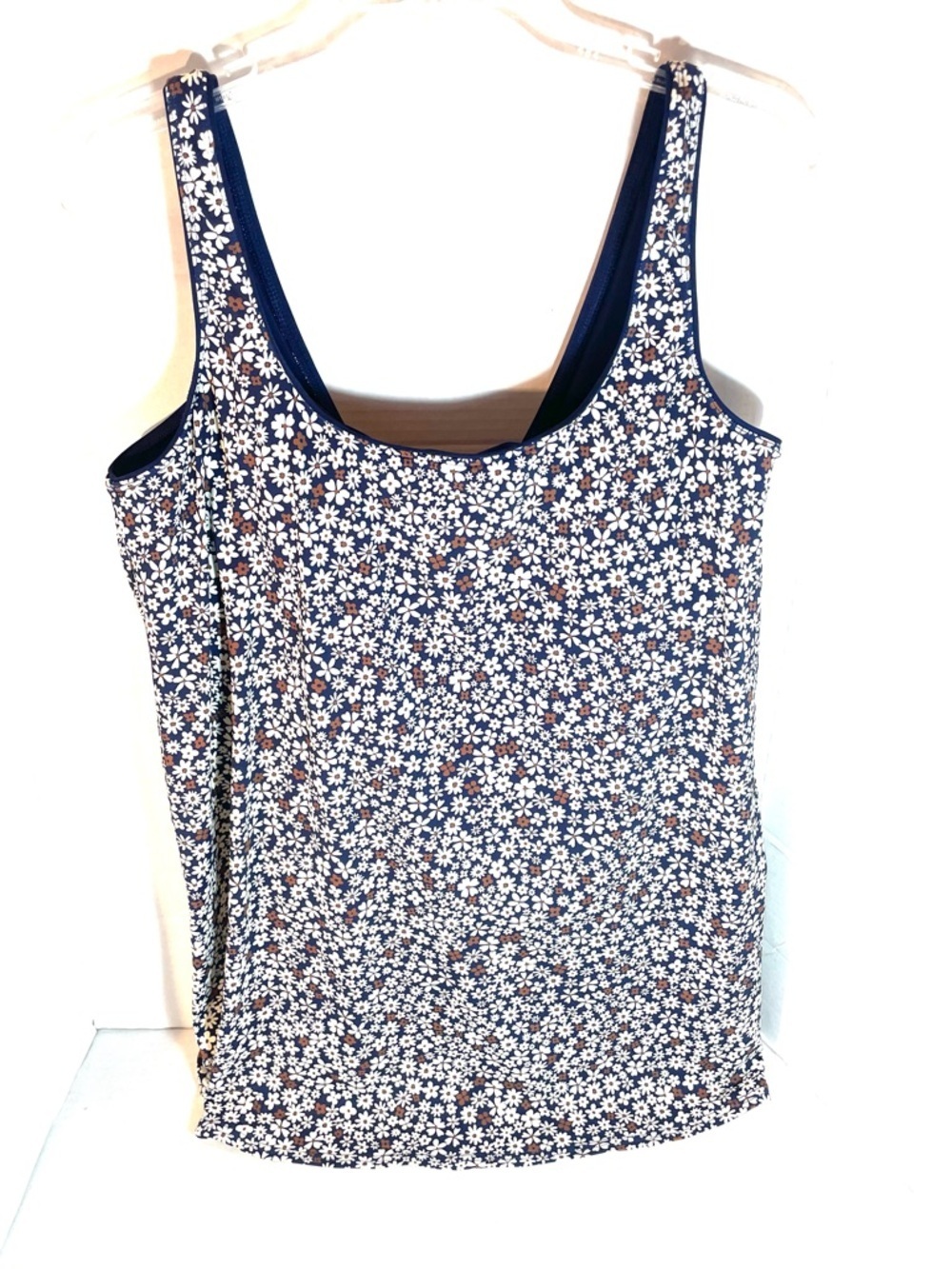 Lands’ End XL/18 Floral Tankini Swim Top Cover-Up Blue White Daisy Layered